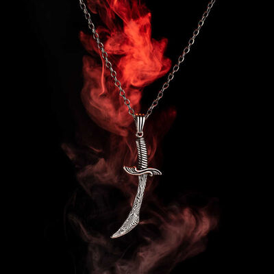 Scimitar Sword Pendant Necklace (Thick Chain) - 4