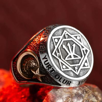 Seal of Oguz Kagan Silver Mens Ring - 1