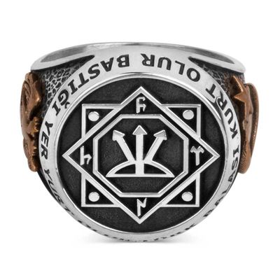 Seal of Oguz Kagan Silver Mens Ring - 4