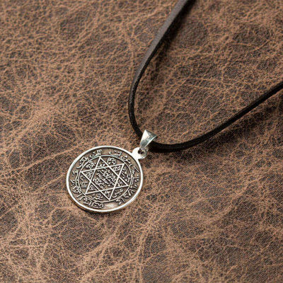 Seal of Solomon Silver Mens Necklace Black - 4