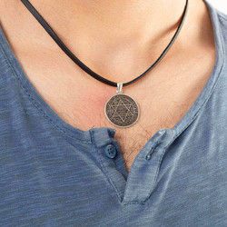 Seal of Solomon Silver Mens Necklace Black - 3