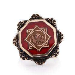 Sekizgen Çift Başlı Selçuklu Kartalı Motifli Osmanlı Yüzüğü - Anı Yüzük