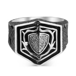 Shield Design Aged Silver Ring - 3