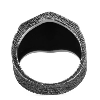 Shield Design Aged Silver Ring - 4
