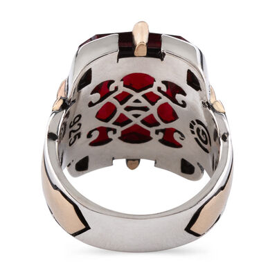 Shield Design Red Zircon Stone Facet Cut Sterling Silver Men's Ring - 3