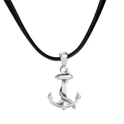 Ships Anchor Silver Mens Necklace - 1