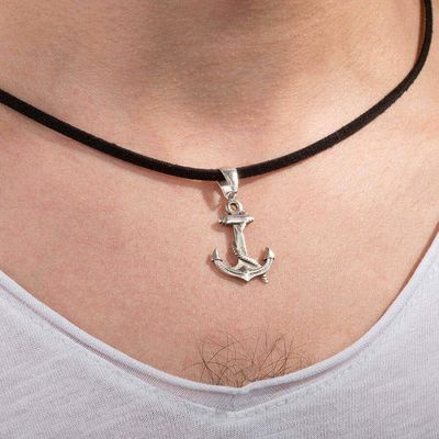 Ships Anchor Silver Mens Necklace - 2