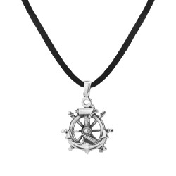 Ships Helm Silver Mens Necklace - 1