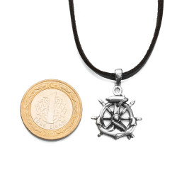 Ships Helm Silver Mens Necklace - 3