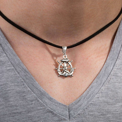 Ships Helm Silver Mens Necklace - 2