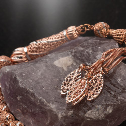 Sığırcık Kesim Rose Renk Kalem İşlemeli Telkari Tesbih - 2