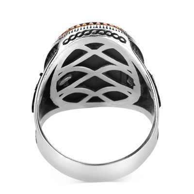 Silver Arabic E-V Mens Ring with Black Onyx Stonework - 4
