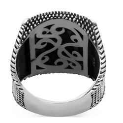 Silver Arabic Letter V Mens Ring with Black Onyx Stone - 3