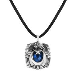Silver Blue Stonework Mens Necklace with Eagle Head Talon - Anı Yüzük