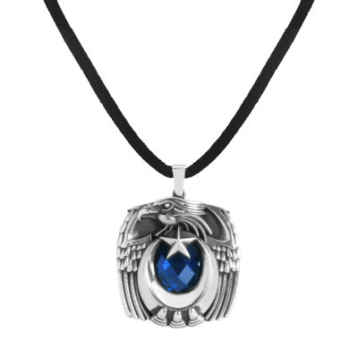 Silver Blue Stonework Mens Necklace with Eagle Head Talon - 1