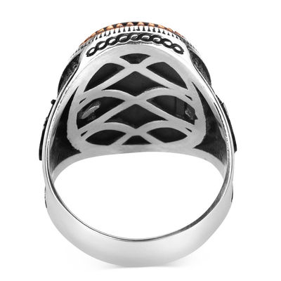 Silver Crescent Star Mens Ring with Black Onyx Stonework - 3