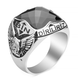 Silver Eagle Motive Mens Ring with One of Us Dies A Thousand Rises Phrase - 2