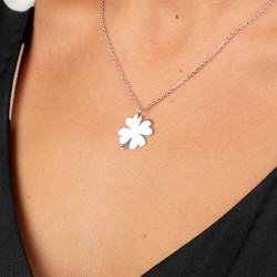 Silver Four Leaf Clover Womens Necklace - 3
