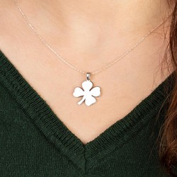 Silver Four Leaf Clover Womens Necklace - 2