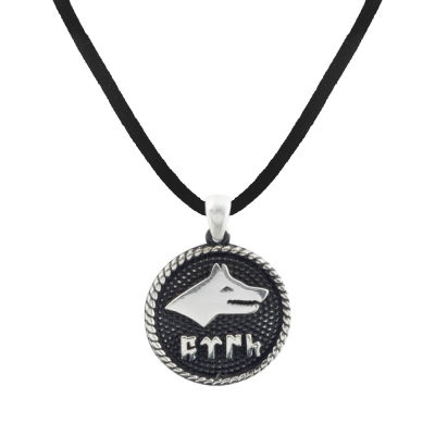 Silver Gokturkish Mens Necklace with Grey Wolf - 1