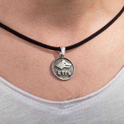 Silver Gokturkish Mens Necklace with Grey Wolf - 2