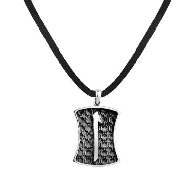 Silver Mens Necklace with Arabic Letter E - 1