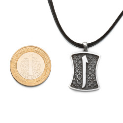 Silver Mens Necklace with Arabic Letter E - 2