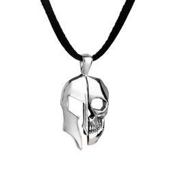 Silver Mens Necklace with Skull Helmet - 1