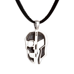Silver Mens Necklace with Skull Helmet - 2