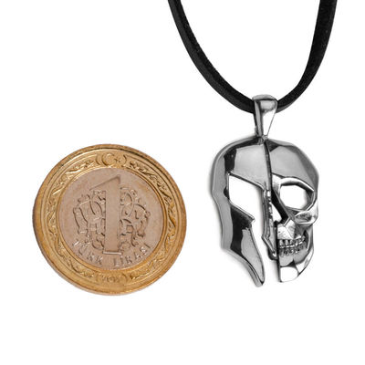 Silver Mens Necklace with Skull Helmet - 3