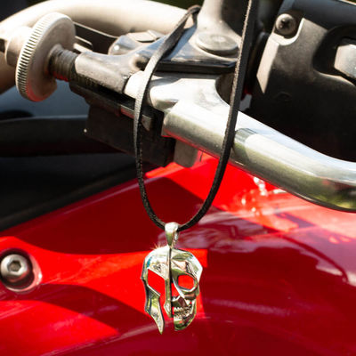 Silver Mens Necklace with Skull Helmet - 4