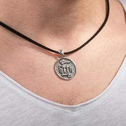Silver Mens Necklace with the Word Turk in Gokturkish - 2