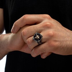 Silver Mens Ring with Anchor and Compass Ornaments - 4