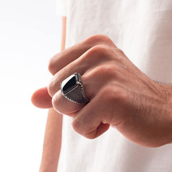 Silver Mens Ring with Black Onyx Stone - 4