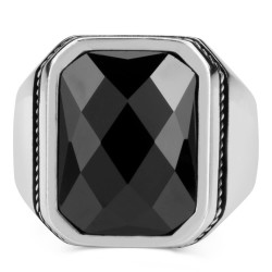 Silver Mens Ring with Black Zircon Stone - 3