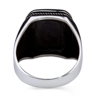 Silver Mens Ring with Black Zircon Stone - 4