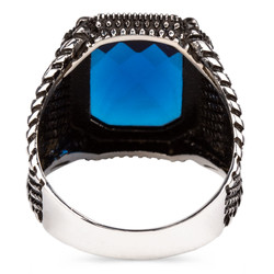 Silver Mens Ring with Blue Zircon Stone - 4