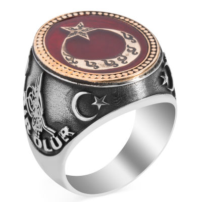 Silver Mens Ring with Crescent Star Engraved with One of us Dies a Thousand Rises - 2