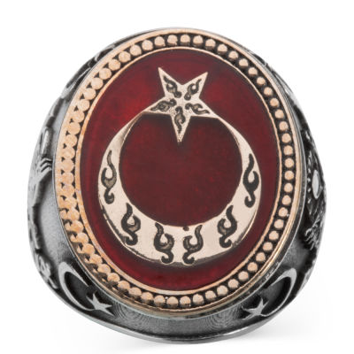 Silver Mens Ring with Crescent Star Engraved with One of us Dies a Thousand Rises - 3