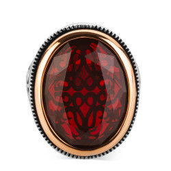 Silver Mens Ring with Faceted Red Zircon Stone - 2