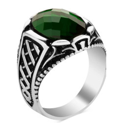 Silver Mens Ring with Green Oval Onyx Stone - 2
