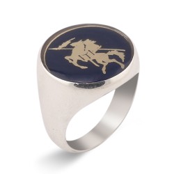Silver Mens Ring with Kai Tribe on Blue Font - 1