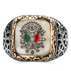 Silver Mens Ring with Ottoman Crest on Mother of Pearl - 2