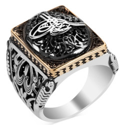 Silver Mens Ring with Ottoman Tughra Design - 1