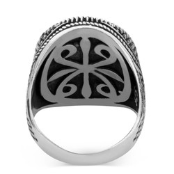 Silver Mens Ring with Oval Black Onyx Stone - 3