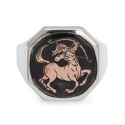 Silver Mens Zodiac Sign Sagittarius Silver-Bronze Color Sides Simple Model - 2