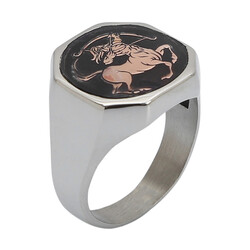 Silver Mens Zodiac Sign Sagittarius Silver-Bronze Color Sides Simple Model - 1