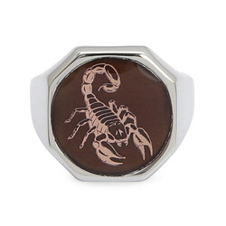 Silver Mens Zodiac Sign Scorpio Enamel Silver-Bronze Color Sides Simple Model - 2