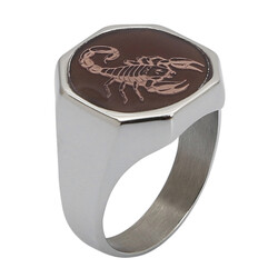 Silver Mens Zodiac Sign Scorpio Enamel Silver-Bronze Color Sides Simple Model 