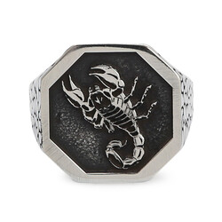 Silver Mens Zodiac Sign Scorpio Ring Silver Color Patterned Model - 2